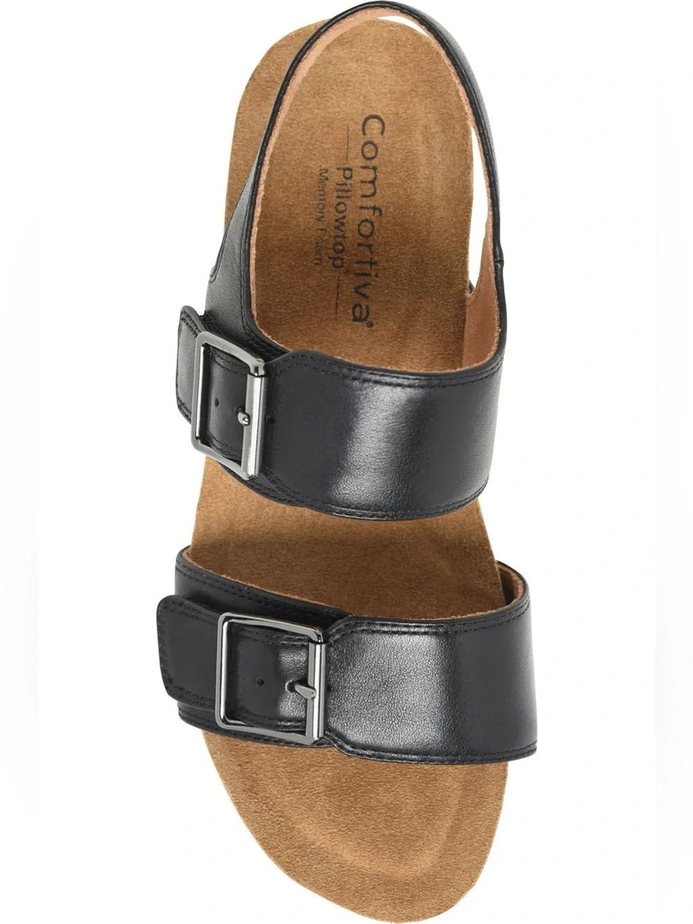 NEW Comfortiva Erlina Wedge Sandal Black Leather Heel Buckle Women’s Size 8 M